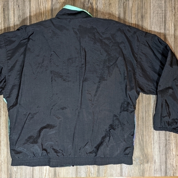 Vintage Adidas Windbreaker Size M Black Green Purple Block Embroidered Full Zip - Picture 2 of 6